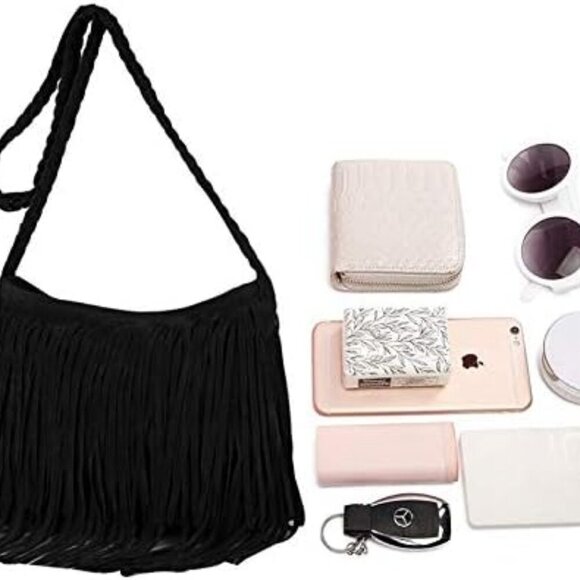 Brand New Hobo Bag 14x11 Black Tassel Stylish - Picture 5 of 7